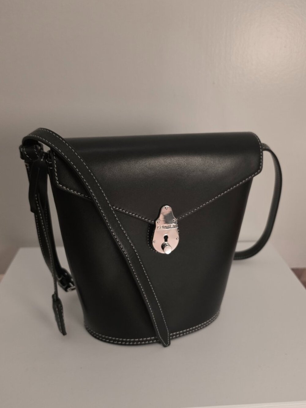 Calvin Klein Lock Leather Bucket Bag Black Silver NWOT